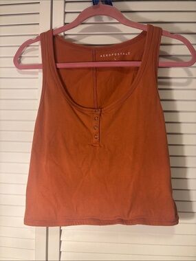 Aeropostale Women's Rust Orange Tank Top - Scoop Neck Button Placket